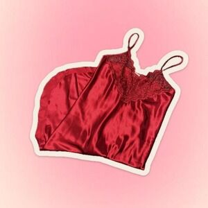 Vintage Lace Satin Slip Dress Red Romantic Feminine Siren‎ American